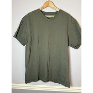CSG Men's Size Large olive green Cotton Short Sleeve V Neck Basic Tee
